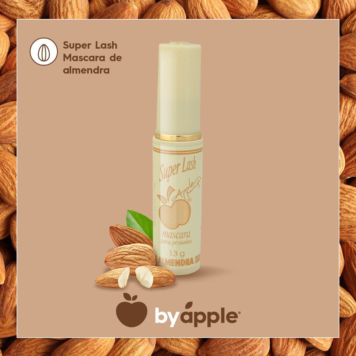 MASCARA BY APPLE ALMENDRAS SUPERLASH CEPILLO PINO