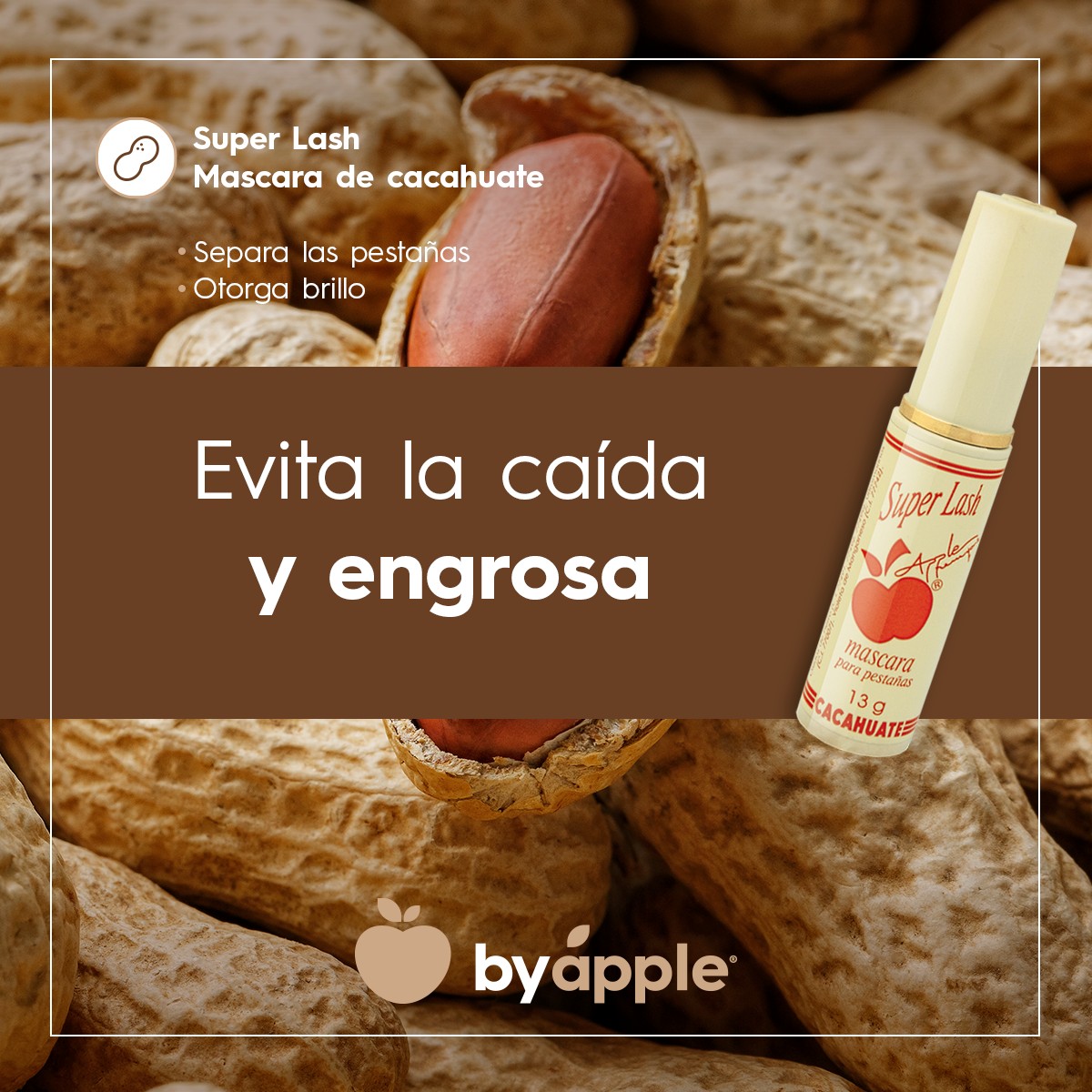 MASCARA BY APPLE CACAHUATE SUPERLASH CEPILLO PINO