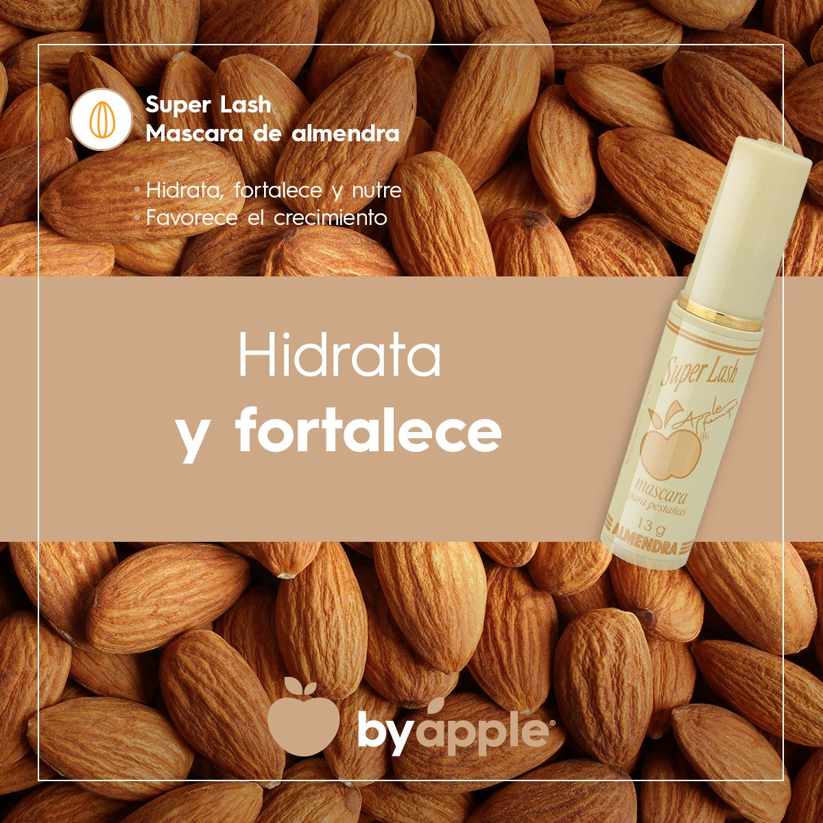 MASCARA BY APPLE ALMENDRAS SUPERLASH CEPILLO PINO
